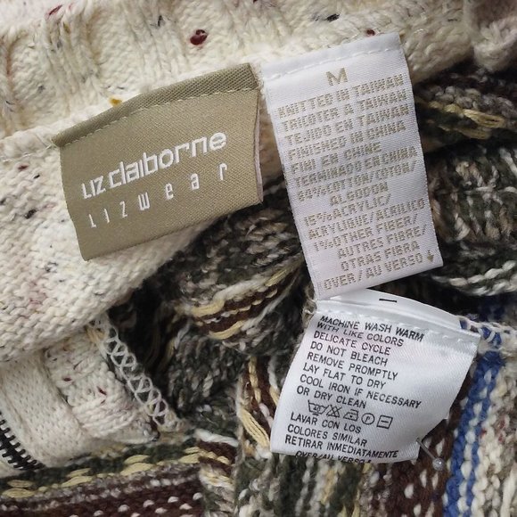 Vintage Liz Claiborne Lizwear Cardigan Sweater -M Pockets Zip Aztec Fair Isle - Picture 8 of 10